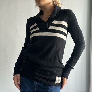 Vintage Ralph Lauren Polo Lapel Collared Knitted Sweater in Black & White